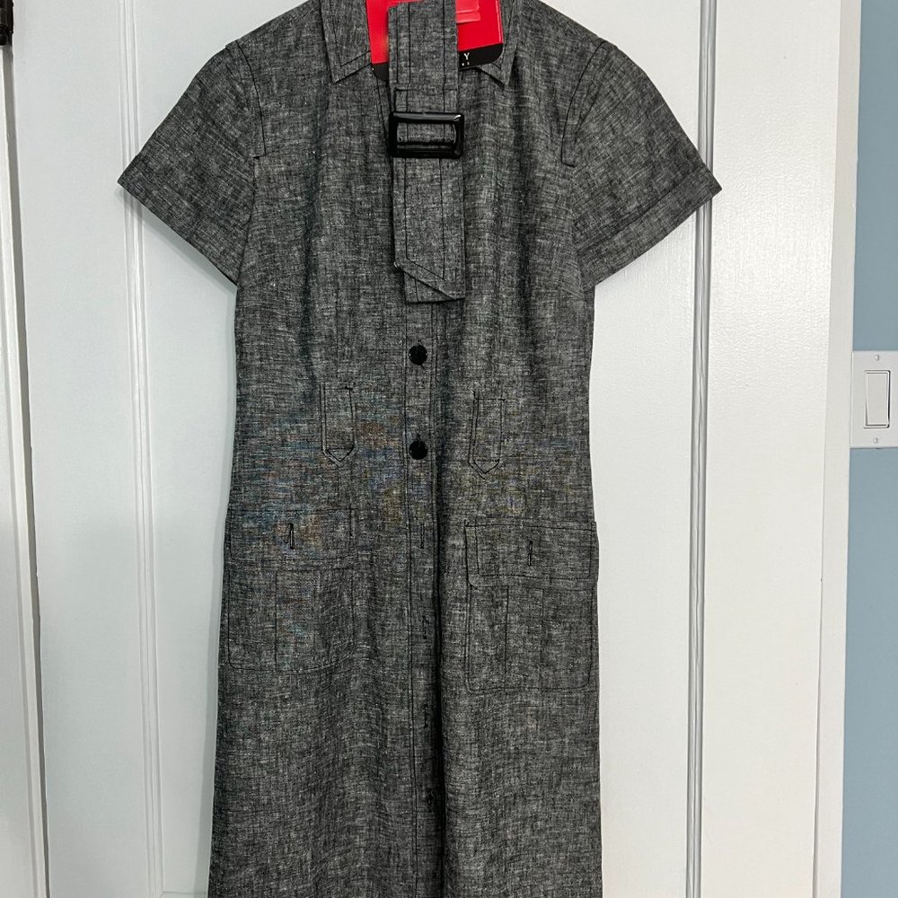 Ann Taylor Gray Short-Sleeve Belted Shirt Dress - Picture 8 of 9